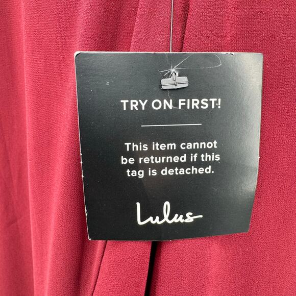 NWT Lulus Ada Lace-Up Maxi Dress Size L Burgundy Babydoll Asymmetric Ruffle Hem - Picture 14 of 16